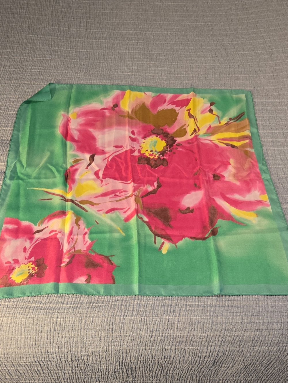 Vintage Floral Pink and Green Silk Scarf
